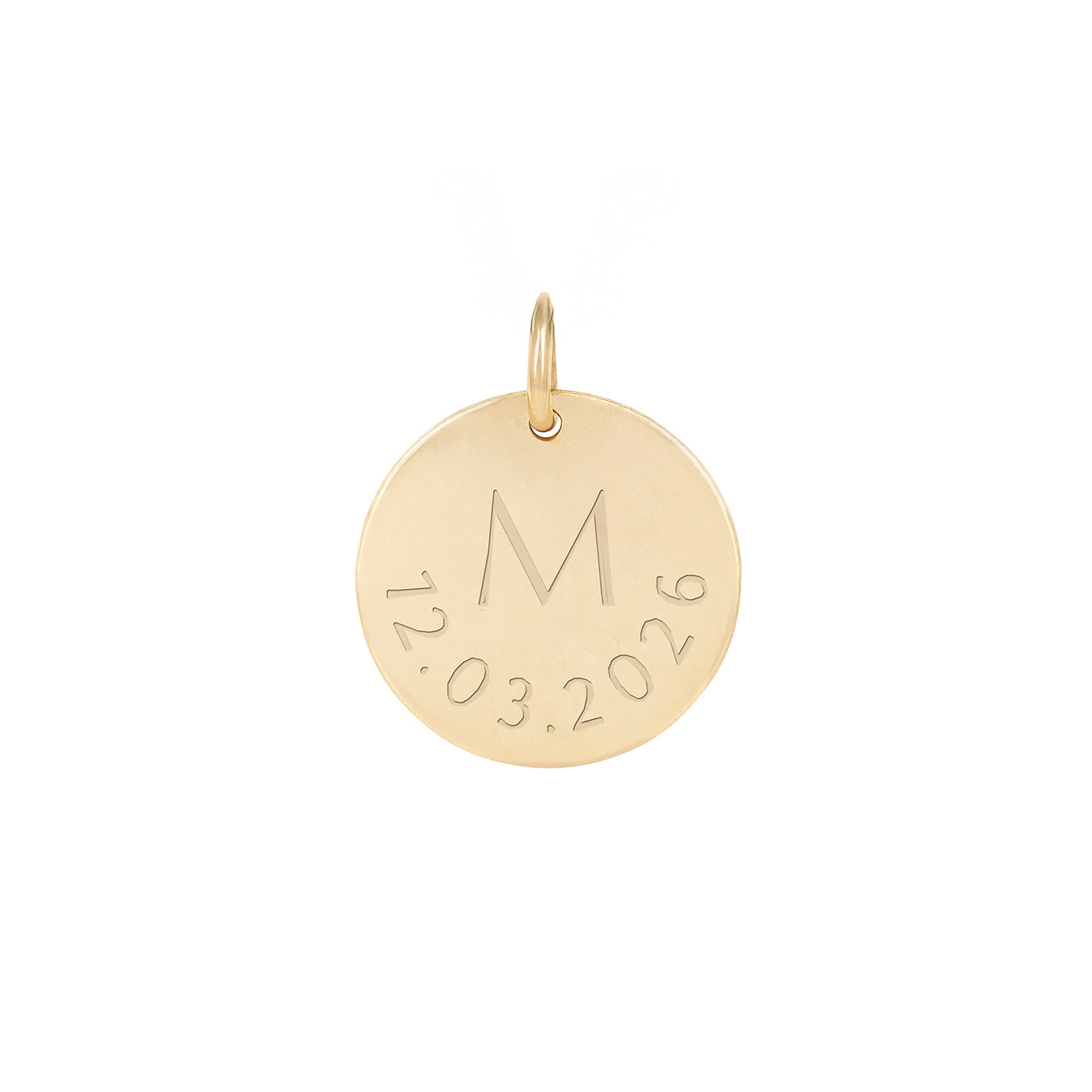 12 mm engraved date and initial disc in gold 