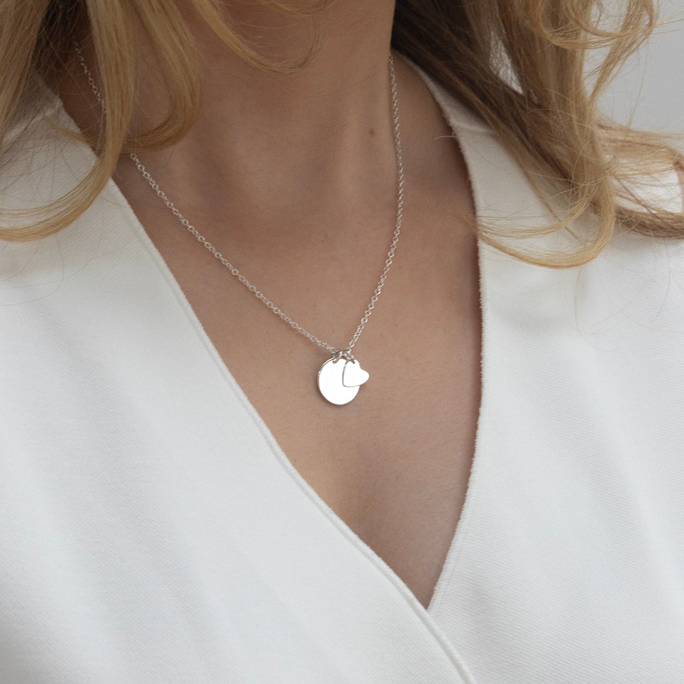 engraved necklace with discs and heart