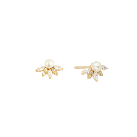 9ct Gold Freshwater Pearl + Crystal Stud Earrings