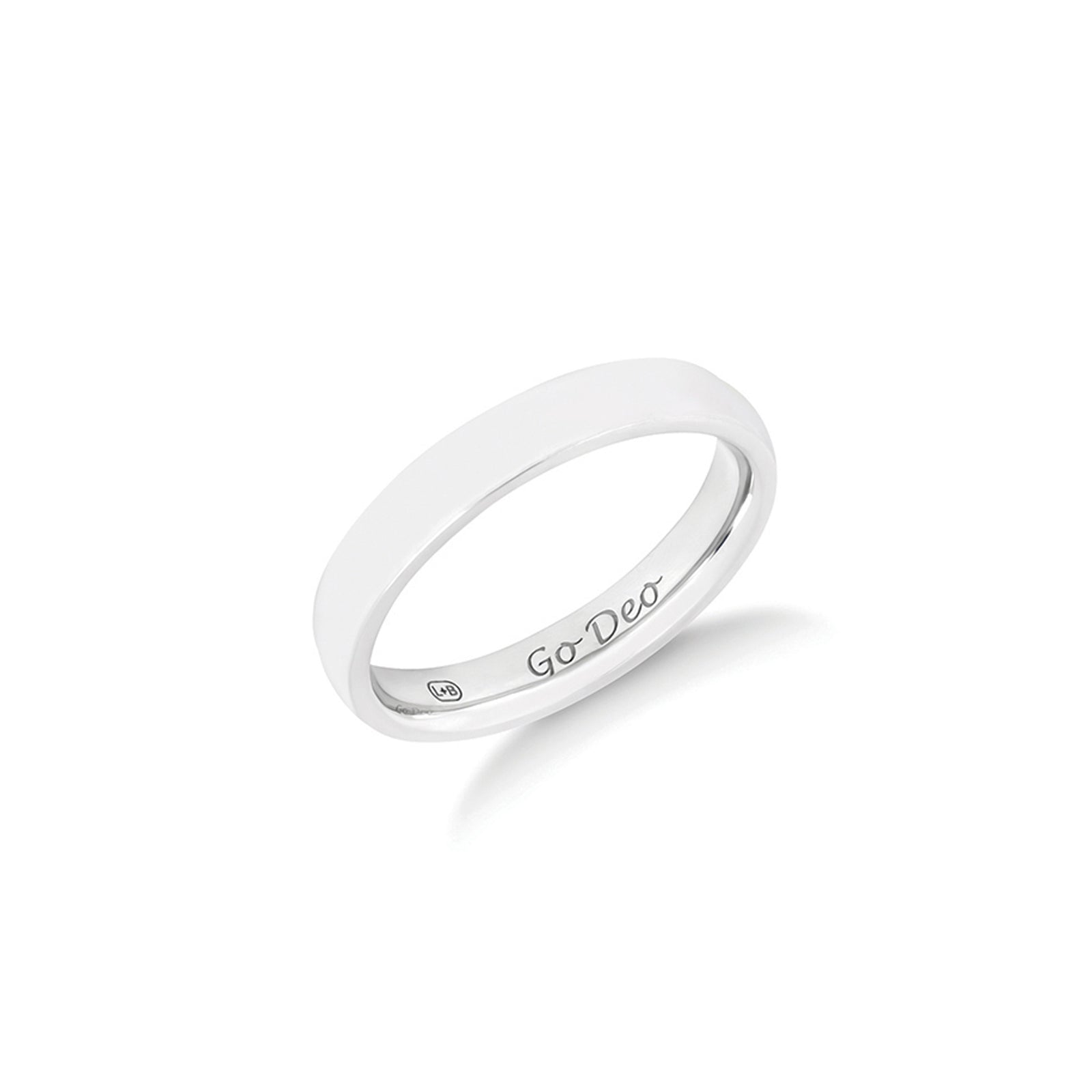 The Always men's wedding ring in platinum, a plain 4mm ring with a flat outer surface and a polished finish