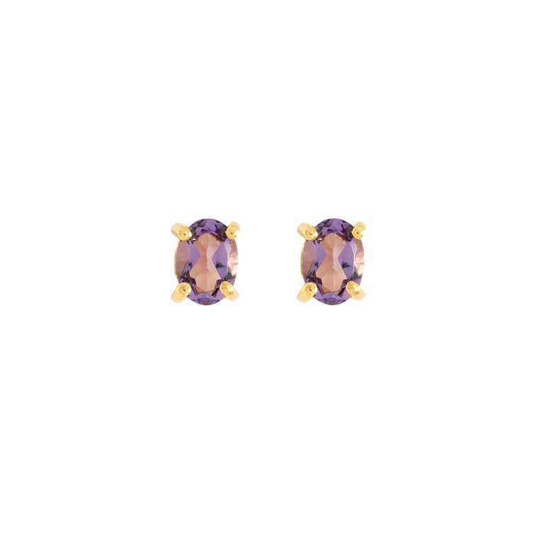 Gold Amethyst  stud earrings, February birthstone jewellery by Lulu + Belle