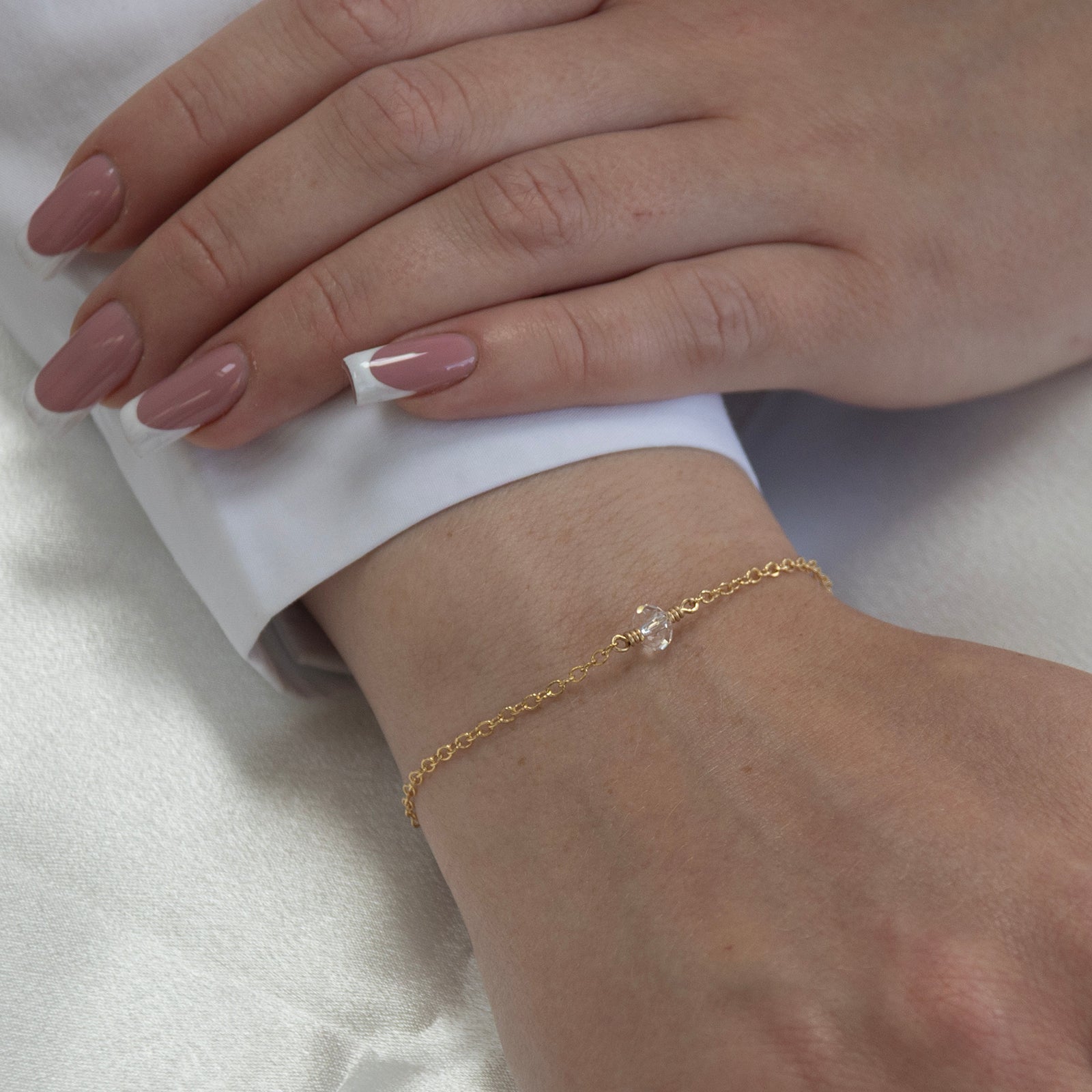 april birthstone bracelet gold on a model 