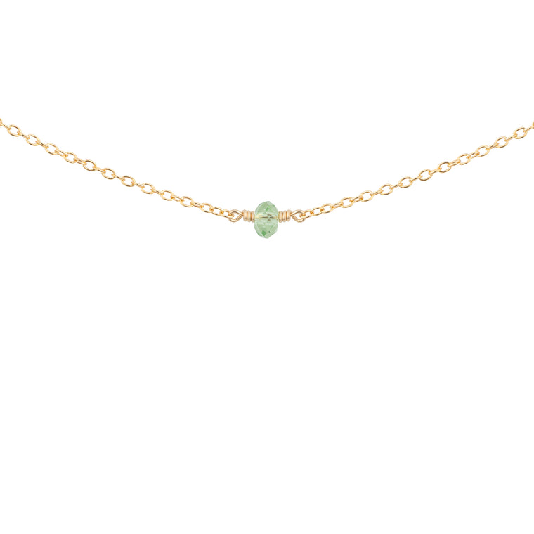 August birthstone necklace with peridot crystal in gold filled 