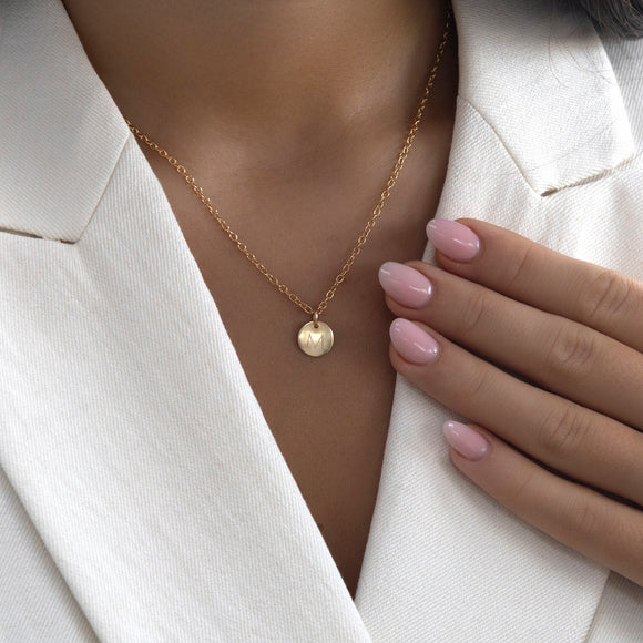 dainty engraved gold initial necklace product image 