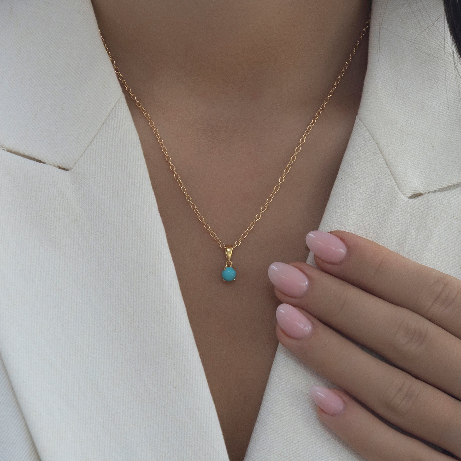 December Birthstone Pendant Necklace – Turquoise, Gold