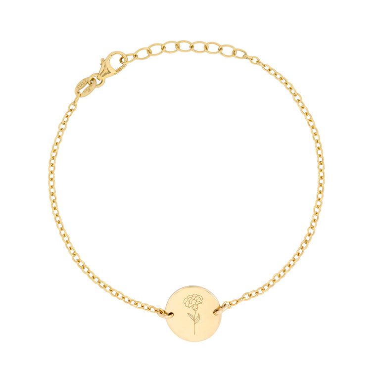 Gold birth flower bracelet for january - carnation