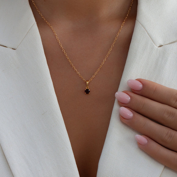 Sterling silver garnet pendant necklace, January birthstone jewellery by Lulu + Belle