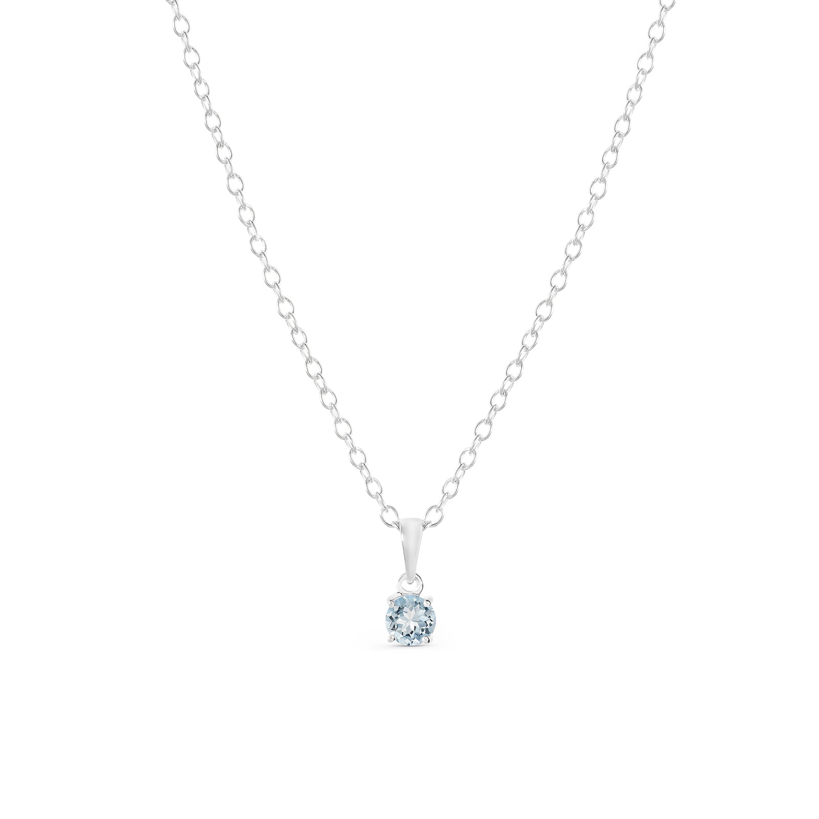 March Birthstone Pendant Necklace – Aquamarine, Silver