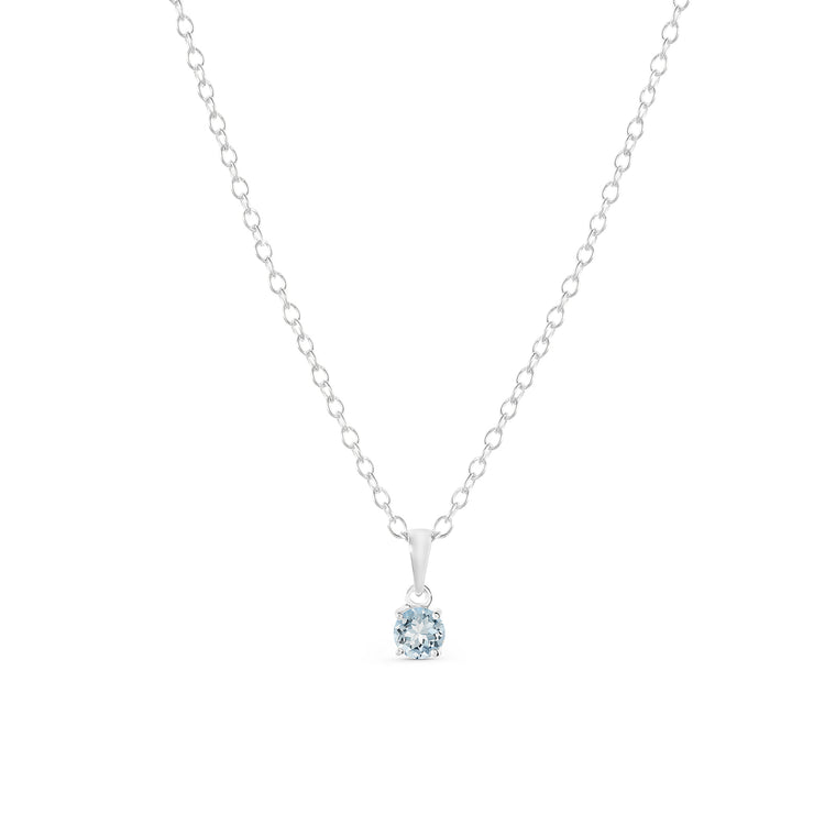 March Birthstone Pendant Necklace – Aquamarine, Silver