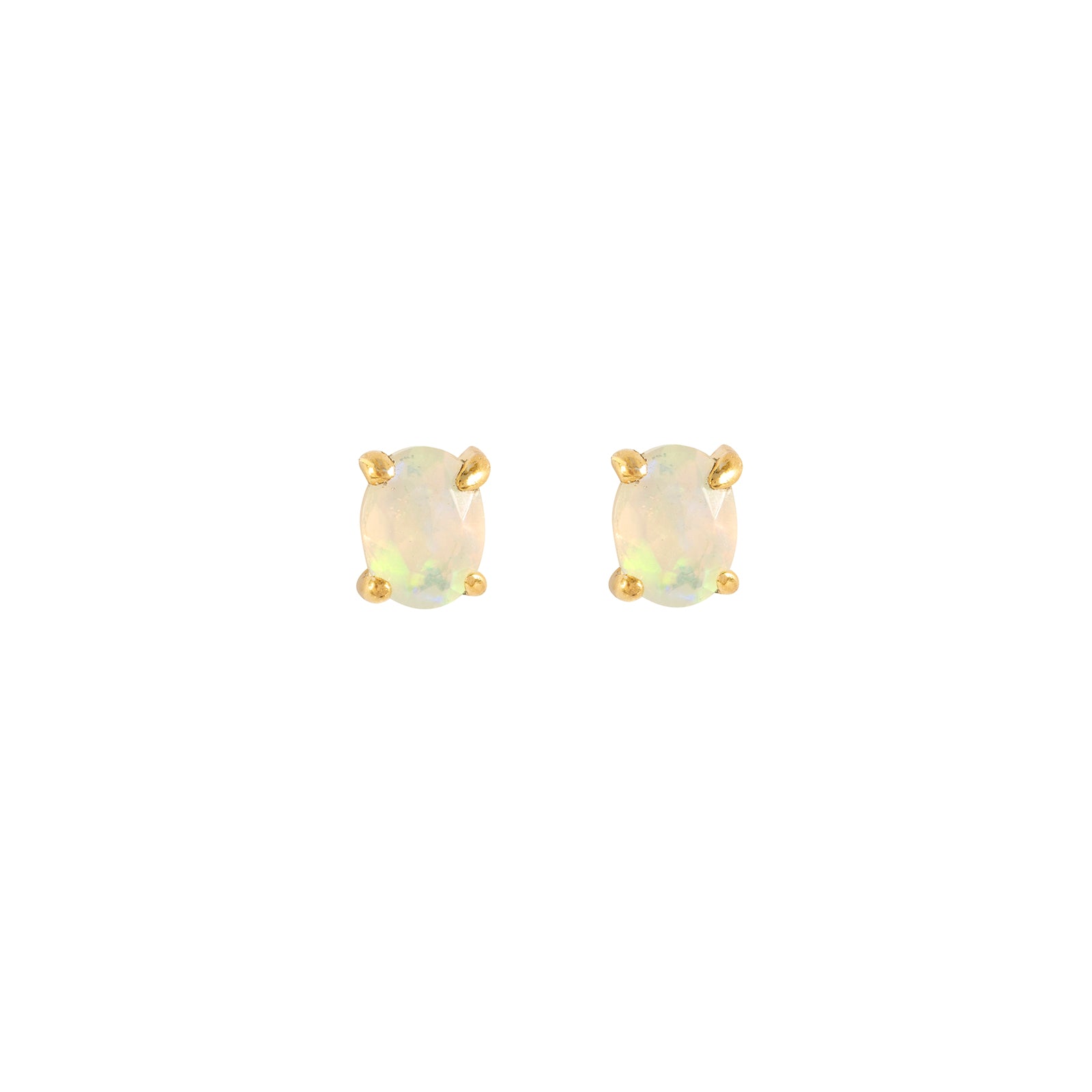 Gold Opal stud earrings, October birthstone jewellery by Lulu + Belle