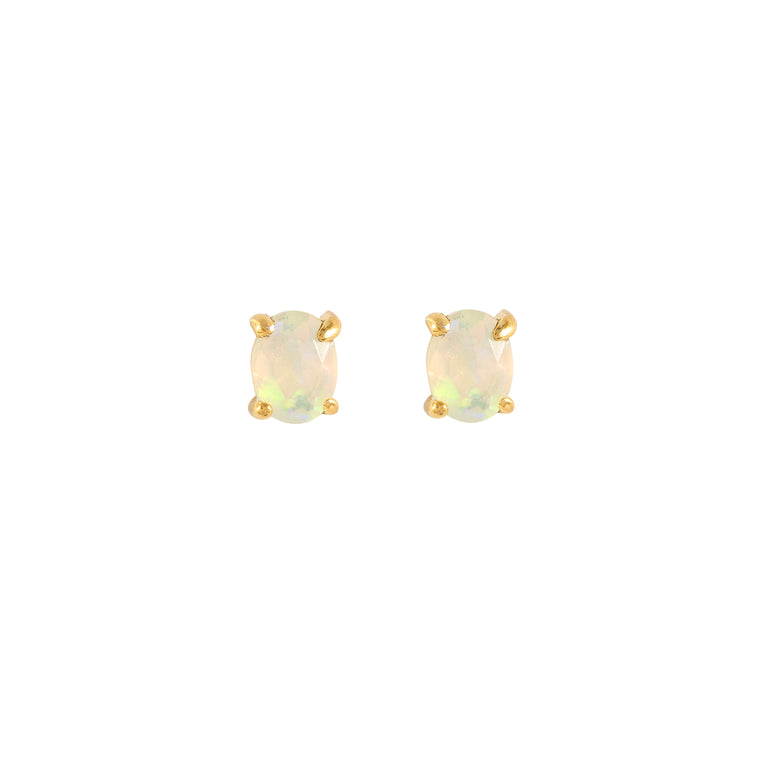 Gold Opal stud earrings, October birthstone jewellery by Lulu + Belle