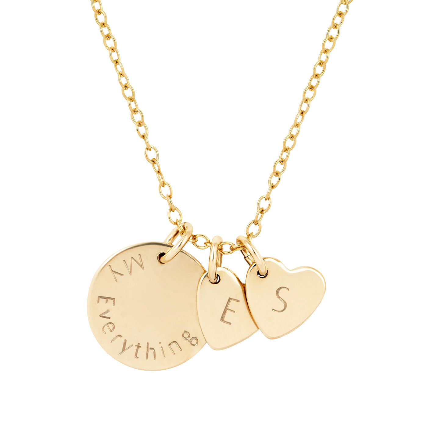personalised necklace with disc and hearts gold 