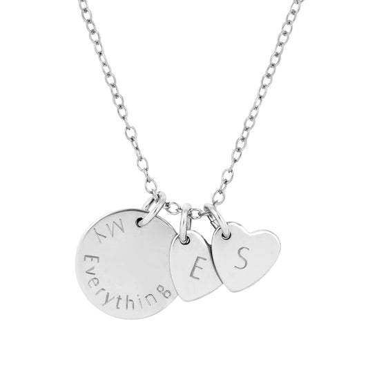 personalised necklace with disc and hearts silver 