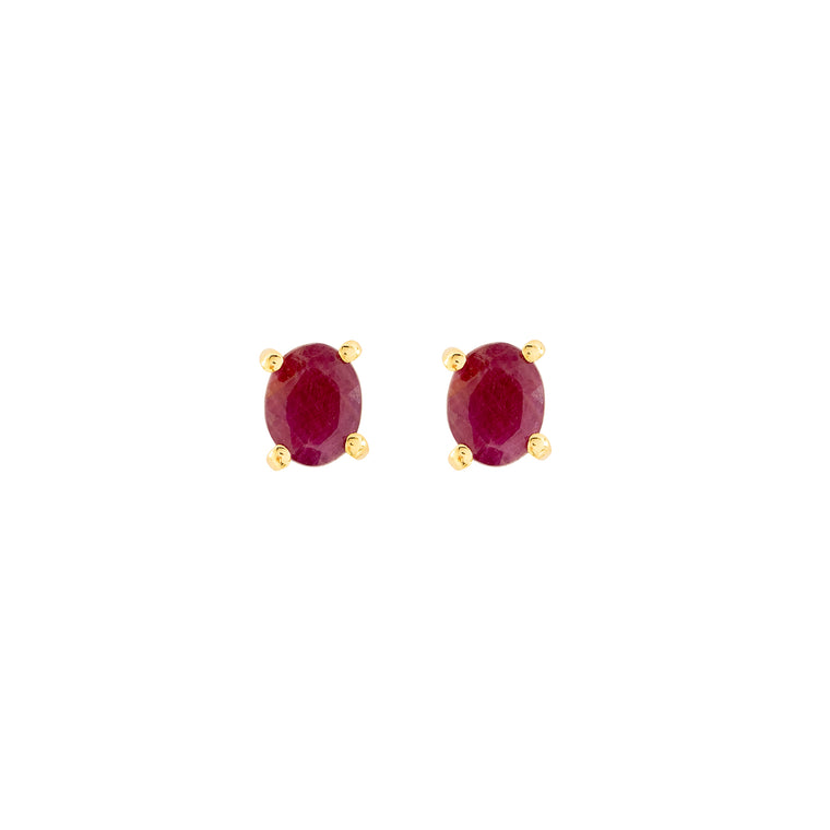 Gold Ruby stud earrings, July birthstone jewellery by Lulu + Belle