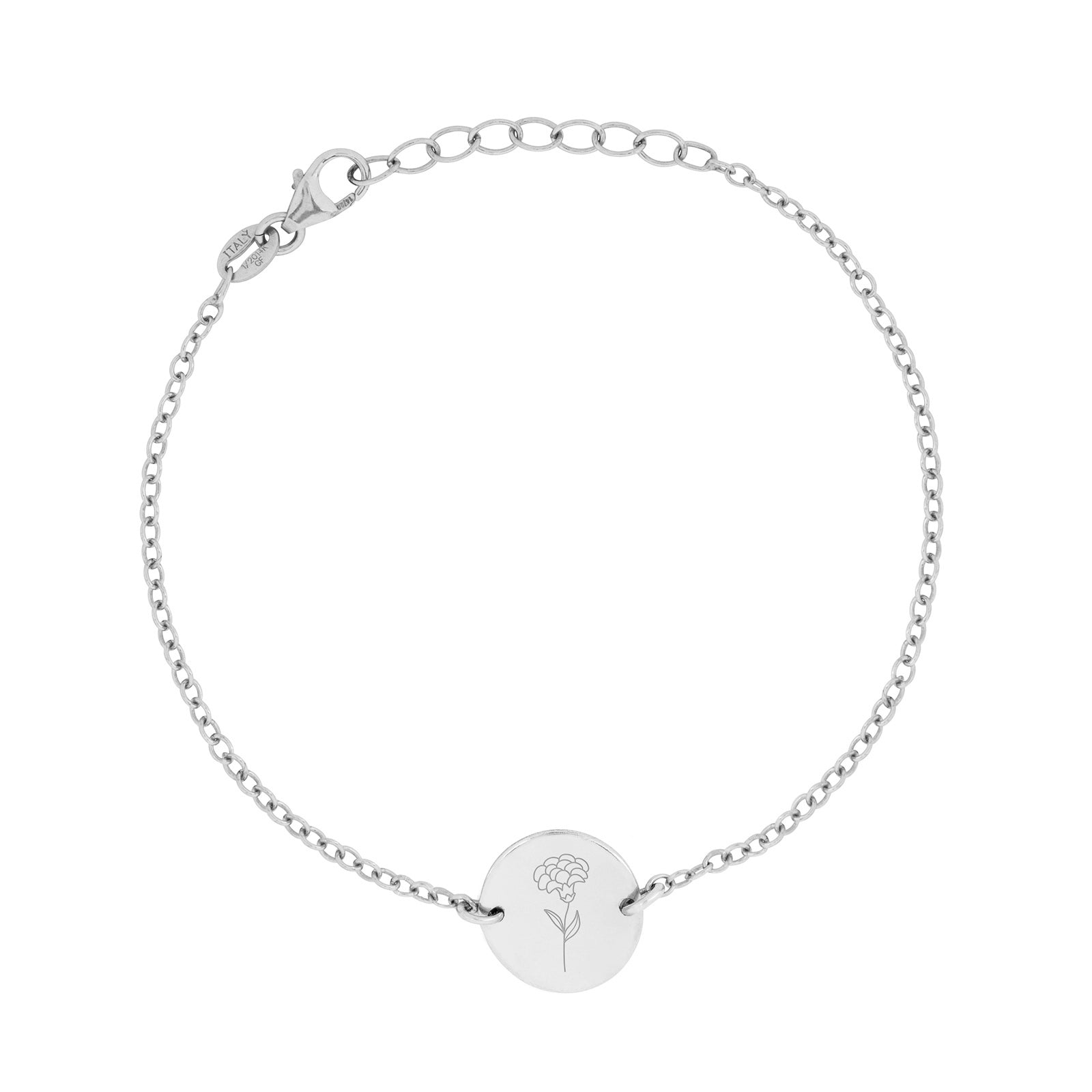 silver birth flower bracelet - january carnation