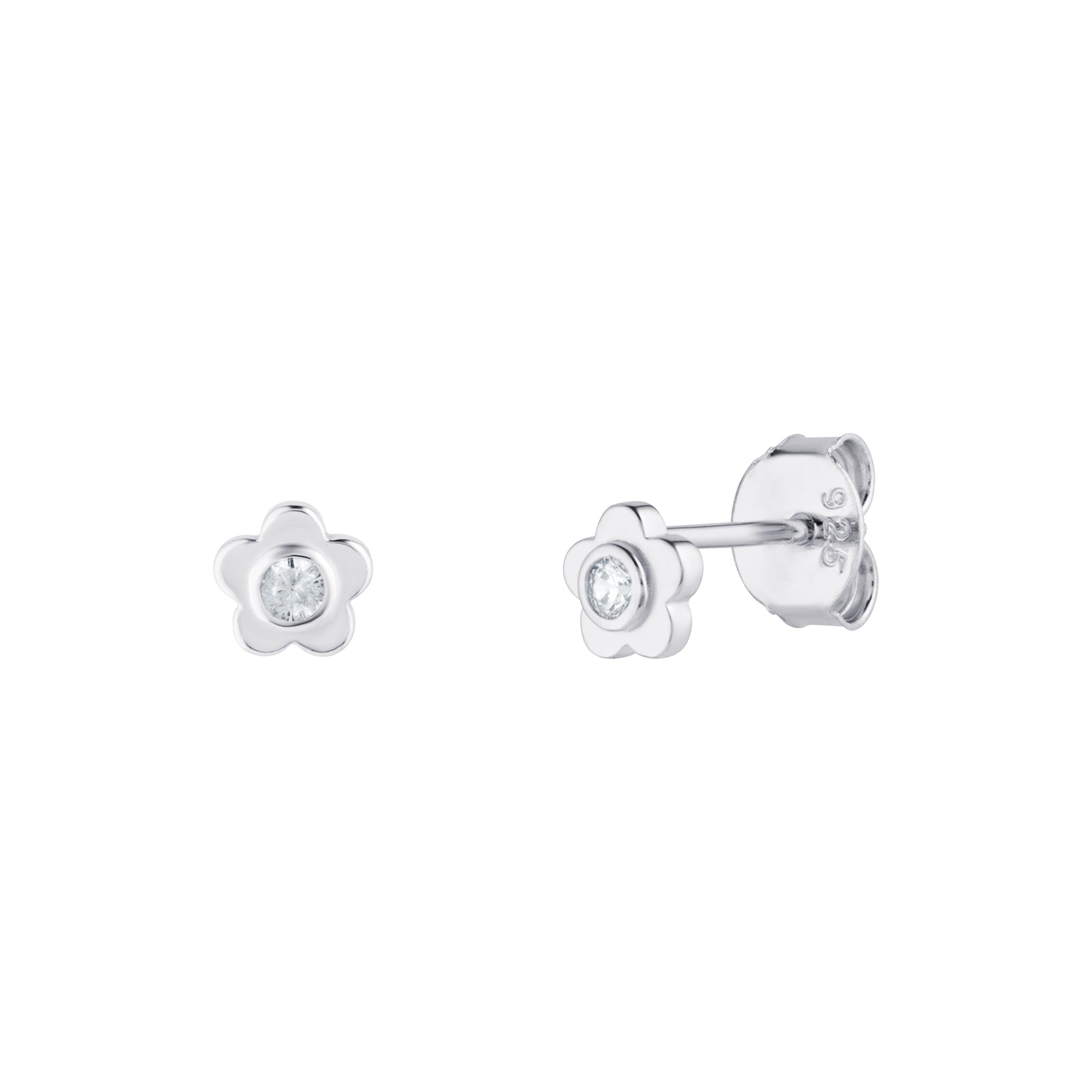 Silver Flower Diamante Studs