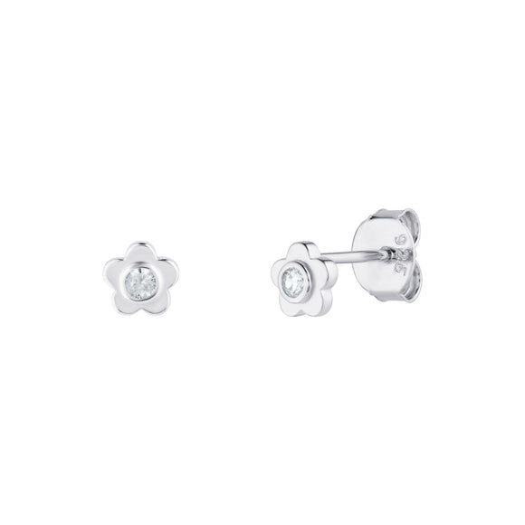 Silver Flower Diamante Studs
