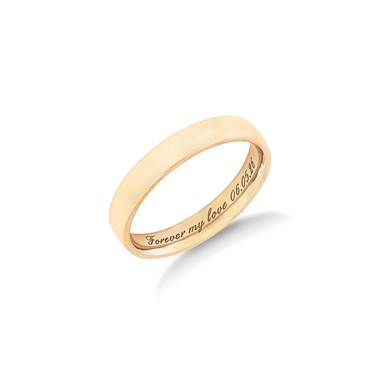 The Hand in Hand wedding ring in yellow gold, a plain polished 4mm men's ring
