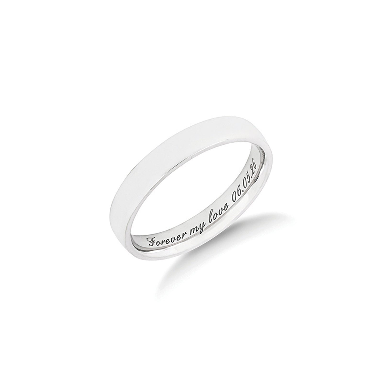 The Hand in Hand wedding ring in platinum, a plain polished 4mm men's ring