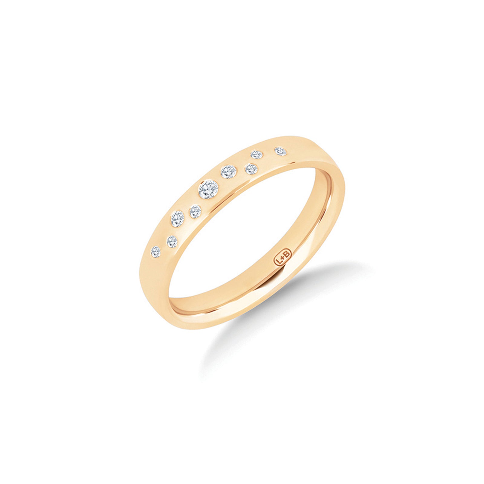 The Night Sky diamond wedding ring in yellow gold, nine lab-grown diamonds scattered across a 3.3mm polished ring