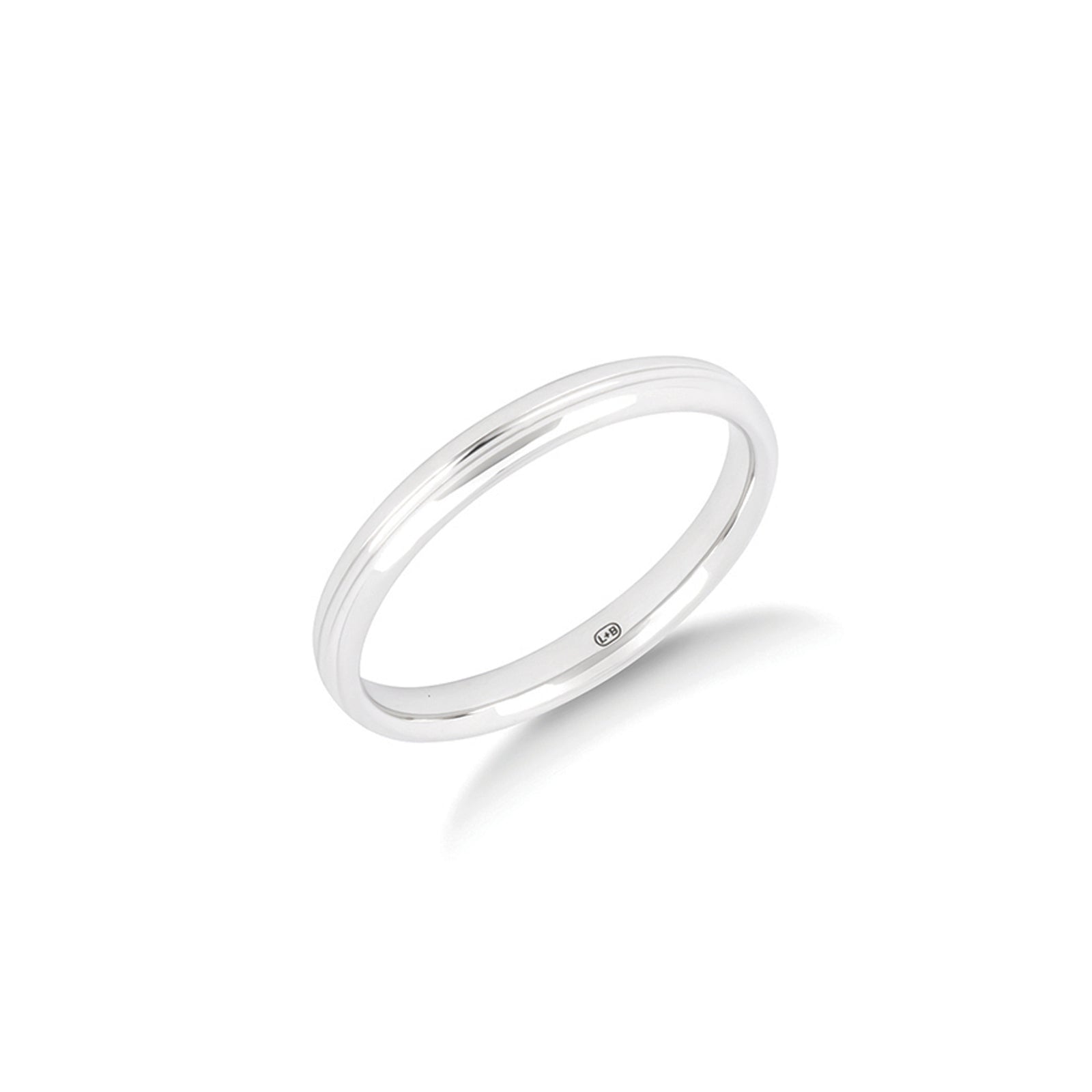 The One Path women's wedding ring in platinum, a slender 2.5mm ring with a single groove running around the middle