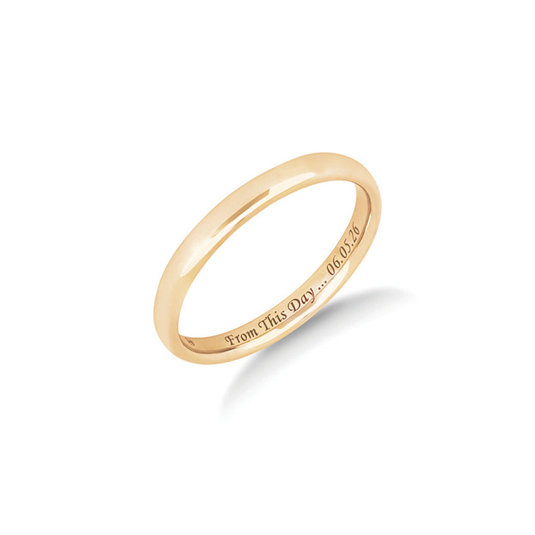 The Two of Us wedding ring in yellow gold, a plain polished women's ring with a comfort fit