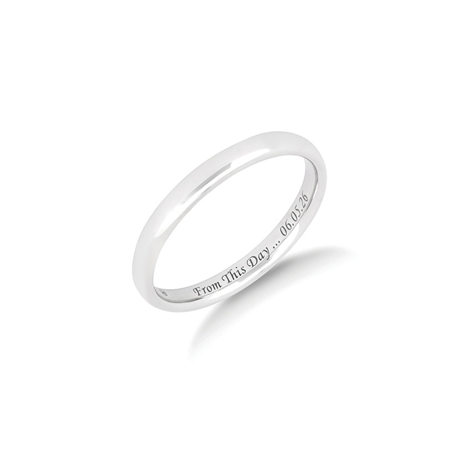 The Two of Us wedding ring in platinum, a plain polished women's ring with a comfort fit