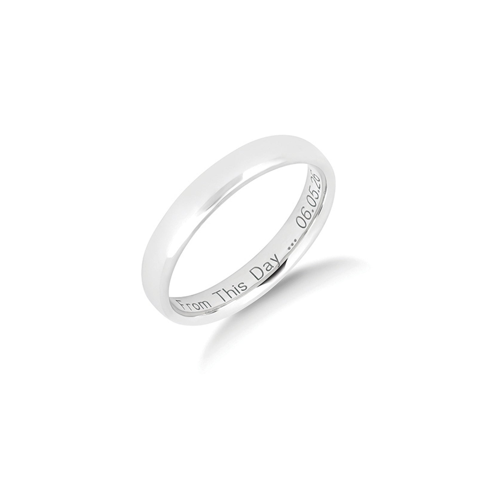 The Two of Us wedding ring in platinum, a plain polished men's ring with a comfort fit