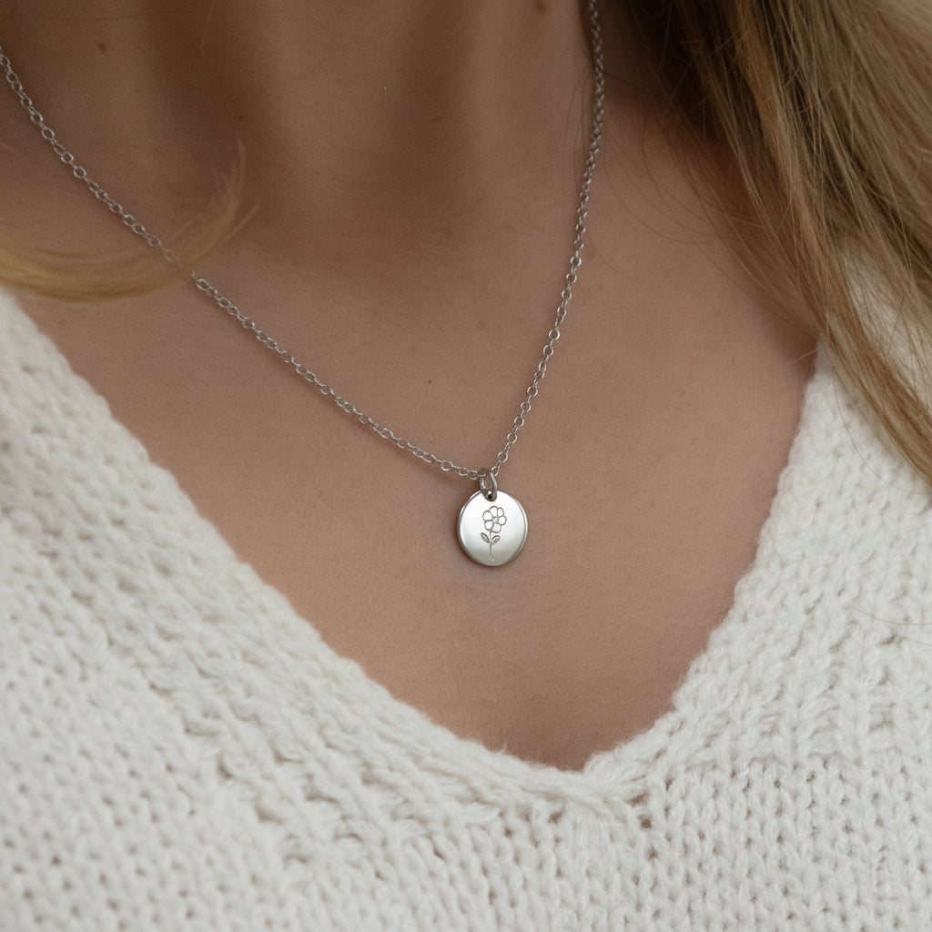 Birth Flower Necklace Silver. Lulu and Belle