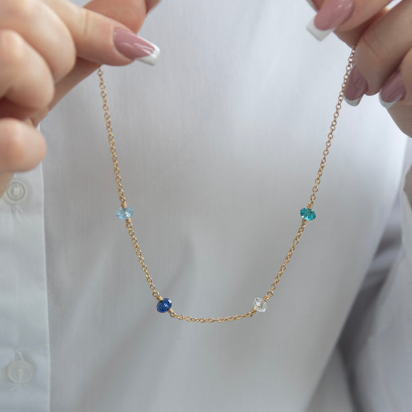 family birthtstone necklace gold with four birthstones 