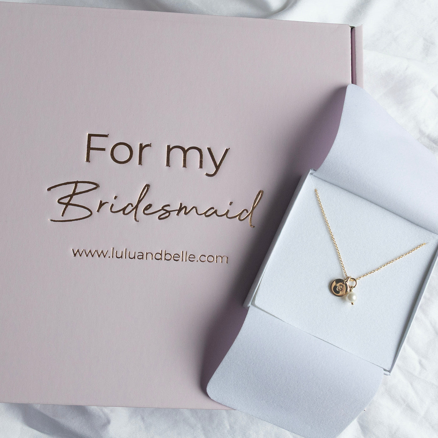 Bridesmaid Gift Box - Initial Necklace + Earrings with Pearls