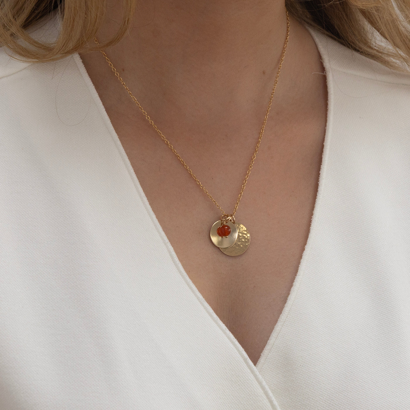 Gold Personalised necklace with double disc and birthstone - Lulu and Belle