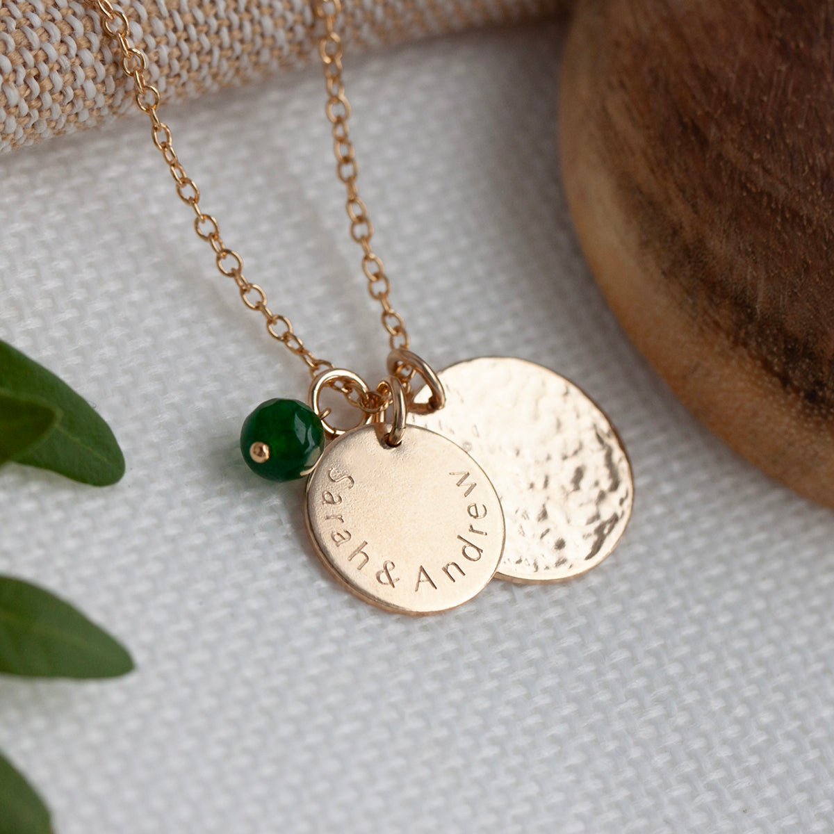 Gold Personalised necklace with double disc and birthstone - Lulu and Belle