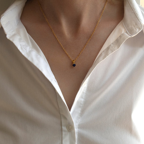Gold lapis lazuli pendant necklace, September birthstone jewellery by Lulu + Belle