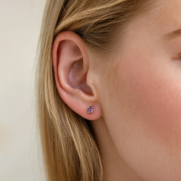 Gold Amethyst  stud earrings, February birthstone jewellery by Lulu + Belle