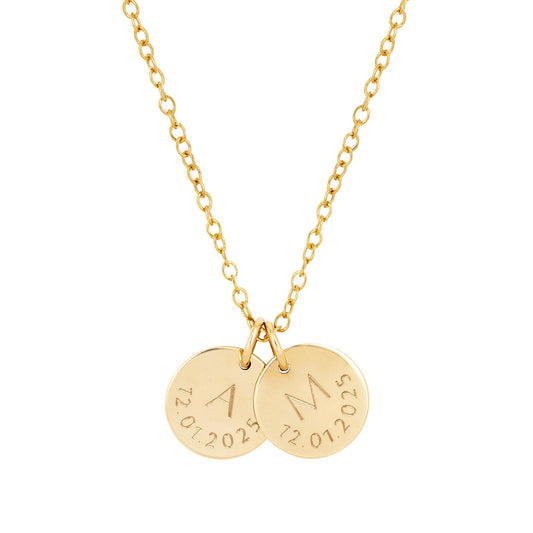 gold date and initial necklace 