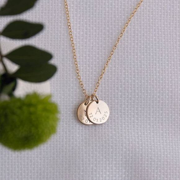 gold date and initial necklace 
