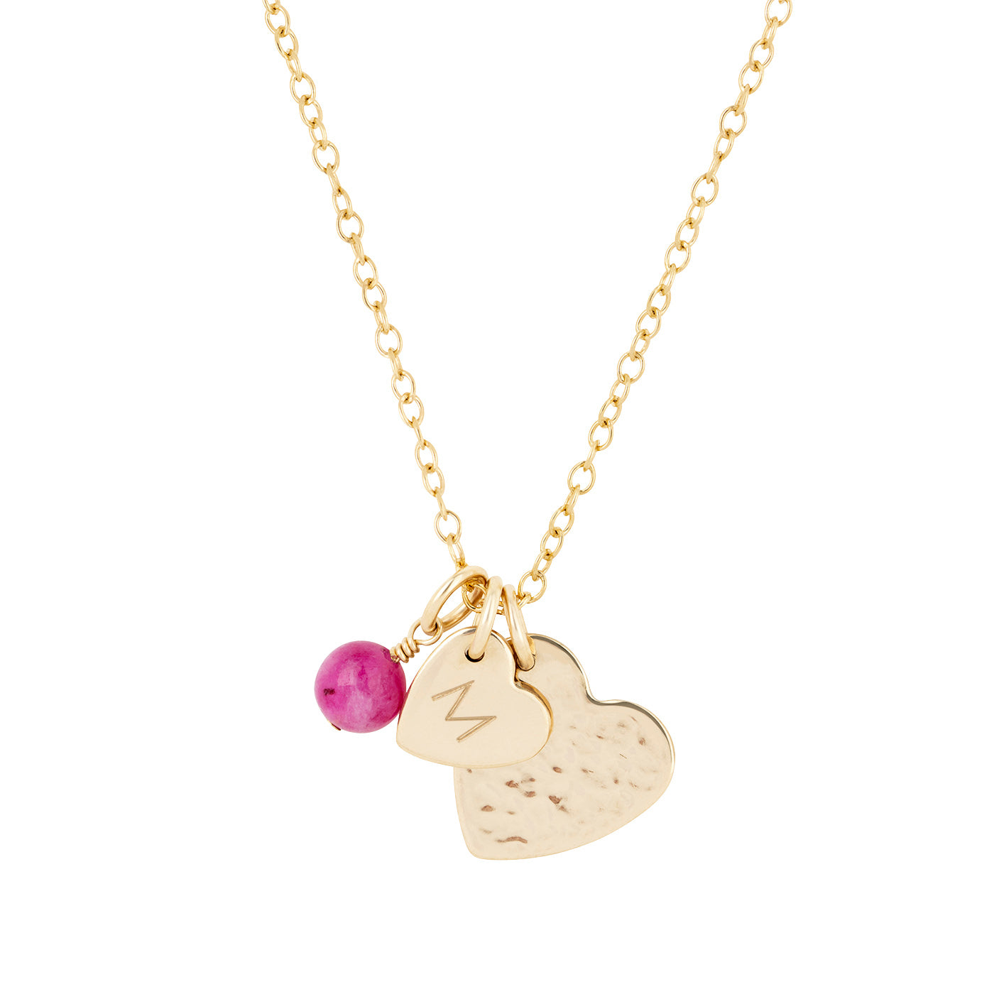 gold double heart necklace with initial 