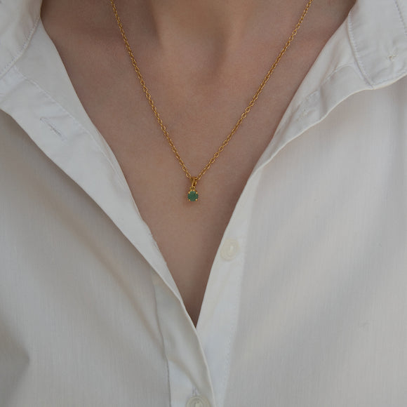 Gold emerald pendant necklace, May birthstone jewellery by Lulu + Belle