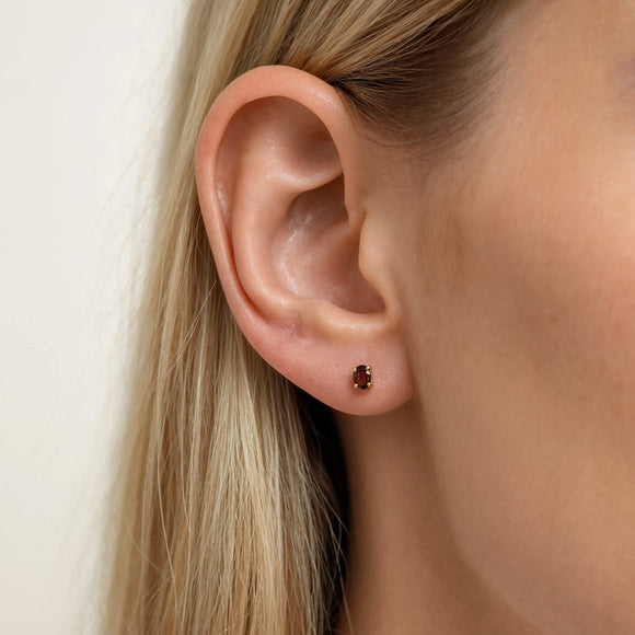 Gold  Garnet stud earrings, birthstone January jewellery by Lulu + Belle