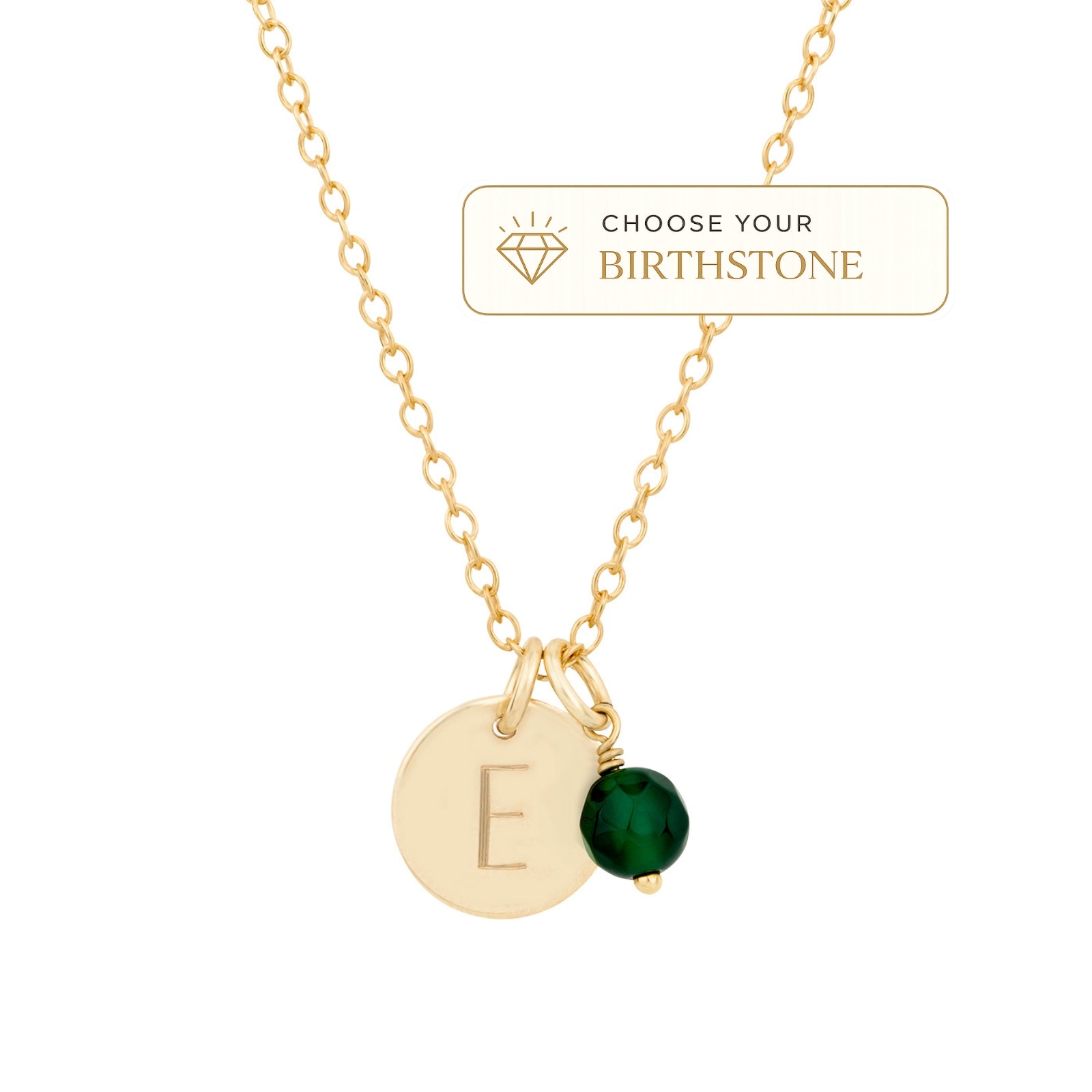 gold initial necklace and birthstone product image 