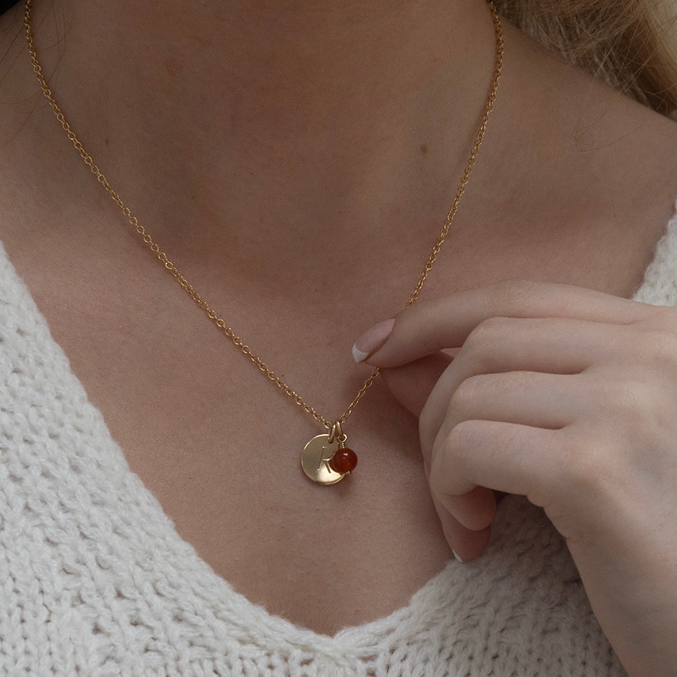 engraved medium gold Initial Necklace + Birthstone - Lulu + Belle Jewellery