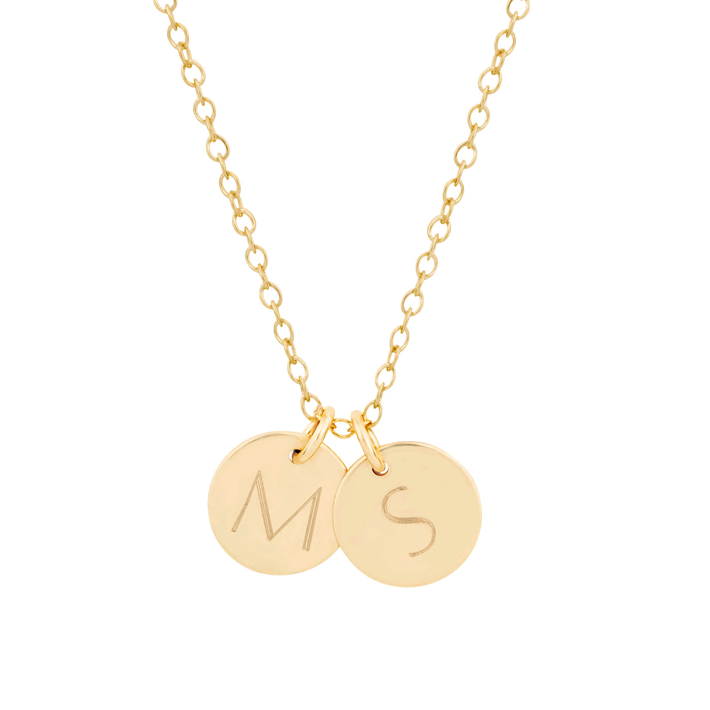 medium gold initial necklace two or more discs 