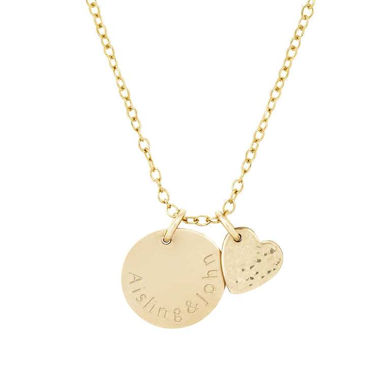 gold midi name necklace and heart 
