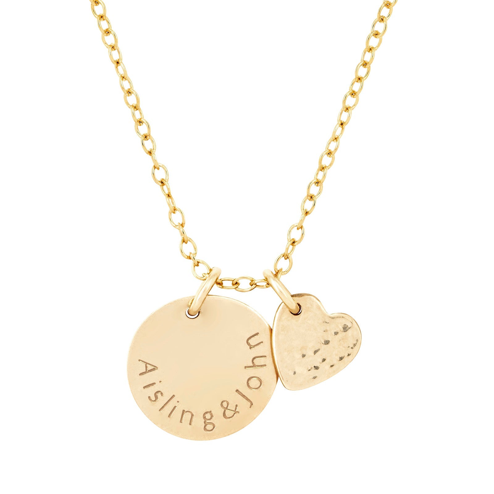 gold midi name necklace and heart 
