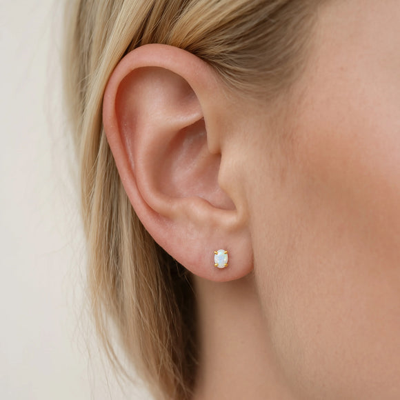 Gold Moonstone stud earrings, June birthstone jewellery by Lulu + Belle