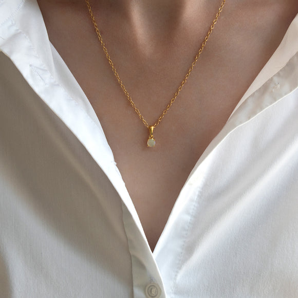 Gold opal pendant necklace, October birthstone jewellery by Lulu + Belle
