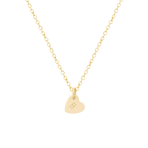 gold heart initial necklace engraved 