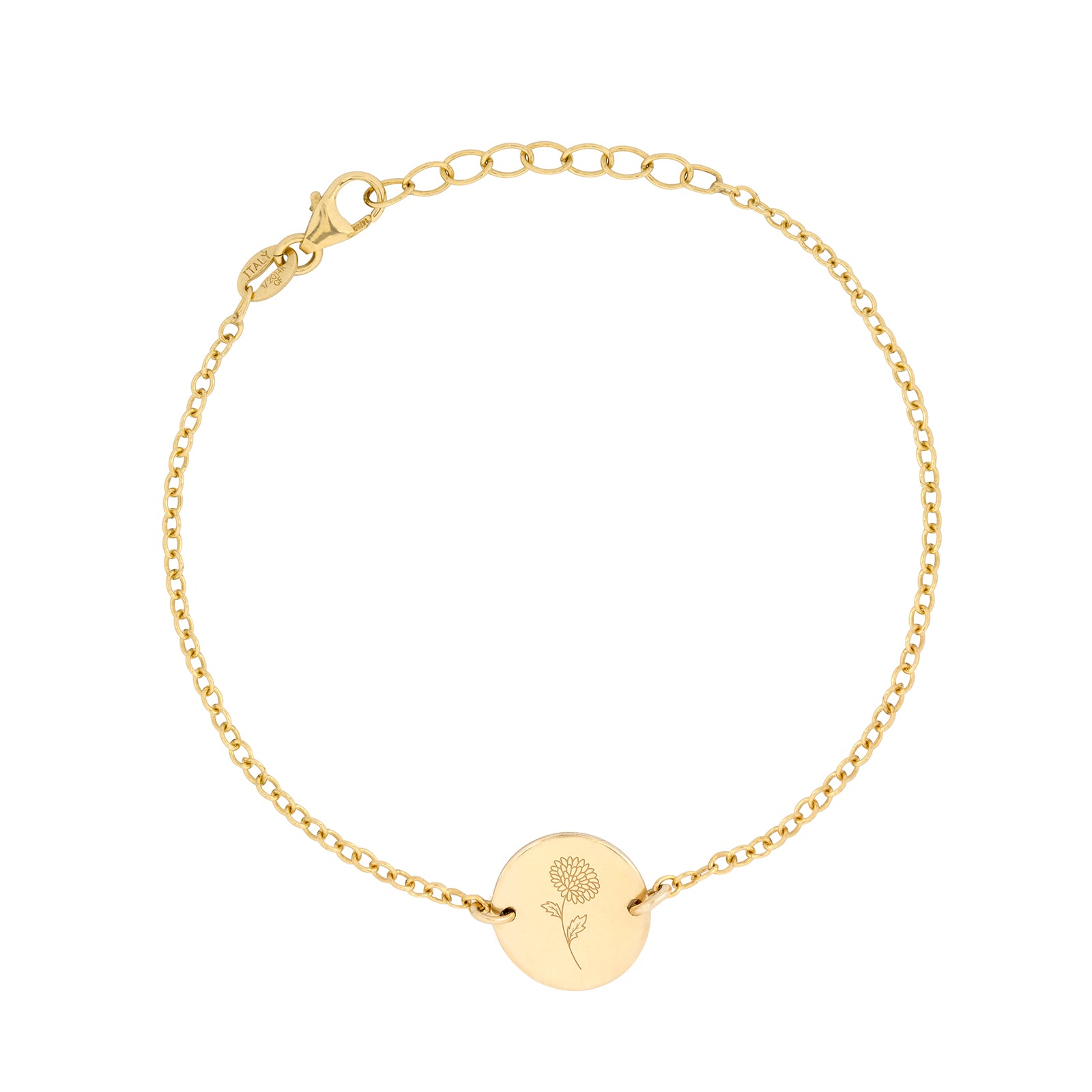 gold birth flower bracelet for november - chrysanthemum