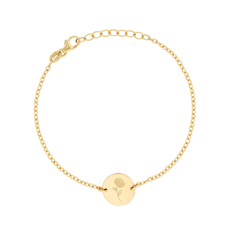 gold birth flower bracelet for november - chrysanthemum